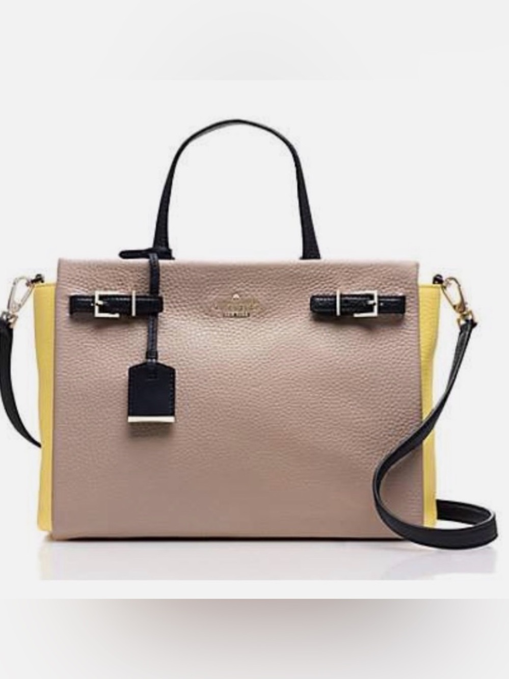 kate spade Two-Tone Yellow and Cream Satchel with Black Straps